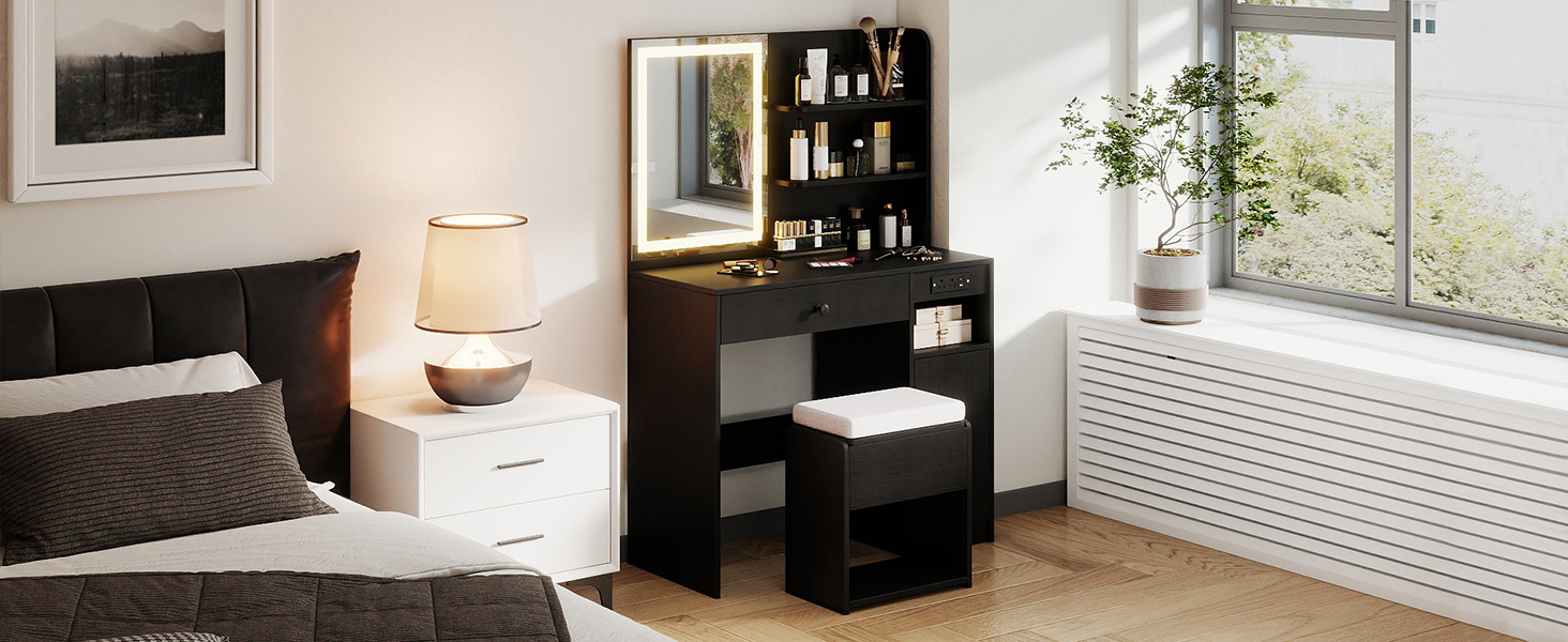 Vanity Desk with Mirror and Lights