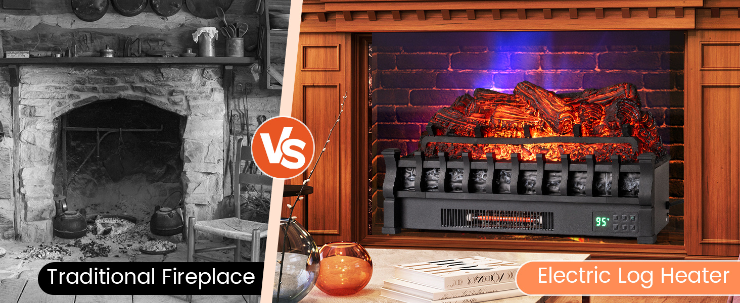 26 Inch WiFi Infrared Quartz Electric Fireplace Insert Logs Heater with Realistic Lemonwood Logs