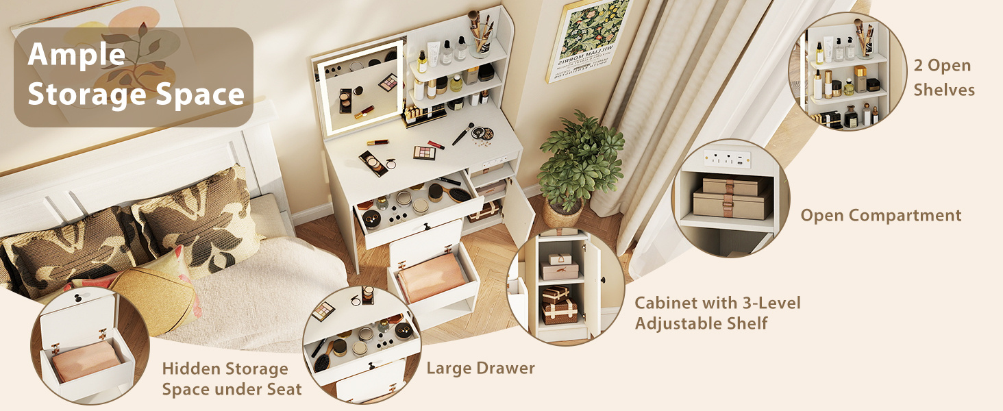 Vanity Desk with Mirror and Lights