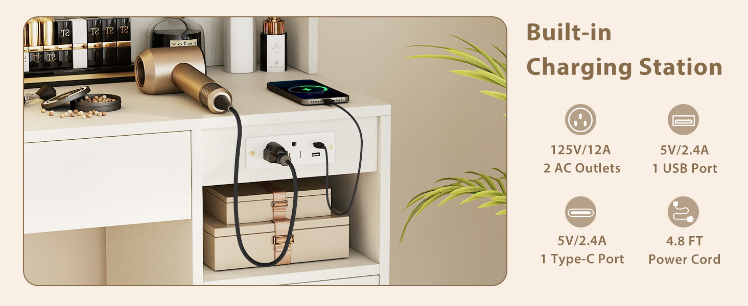 Vanity Desk with Mirror and Lights