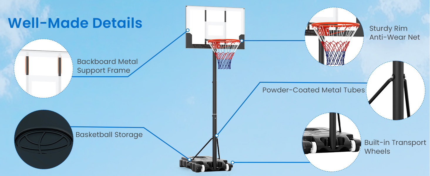 3.3-7 Feet Portable Adjustable Outdoor Kids Basketball Hoop Goal System