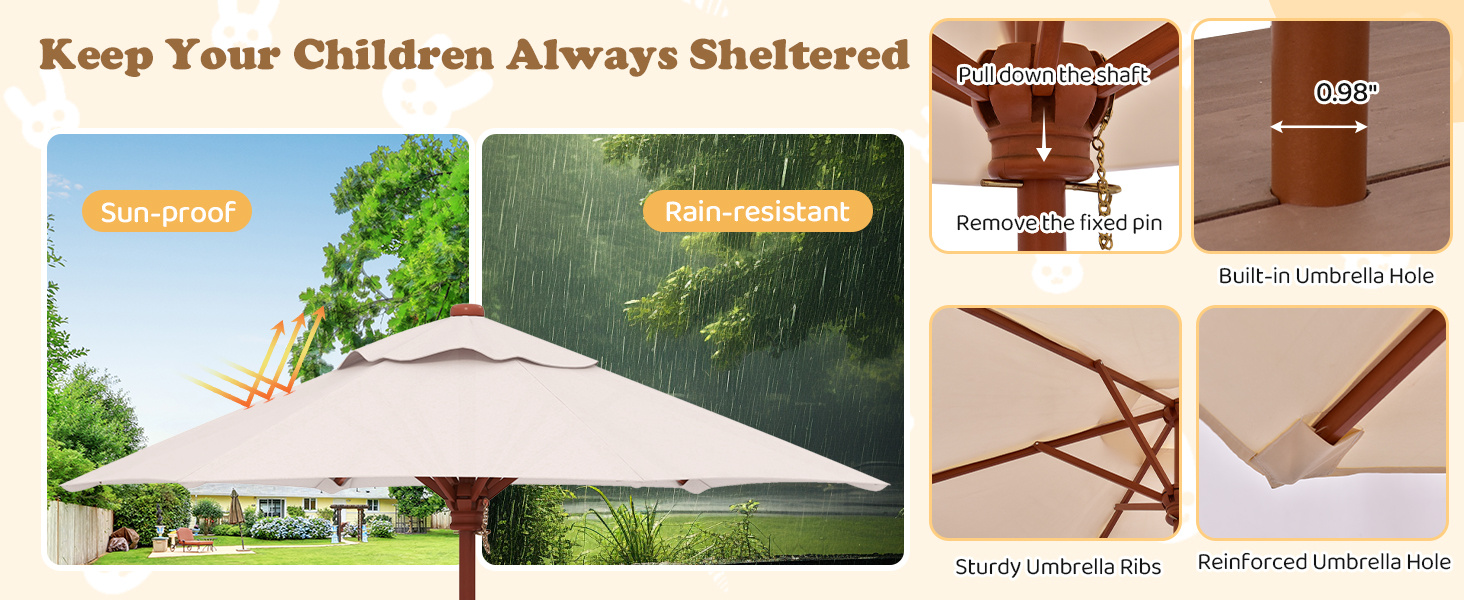 Outdoor 4-Seat Kids Picnic Table Bench Set with Removable Umbrella