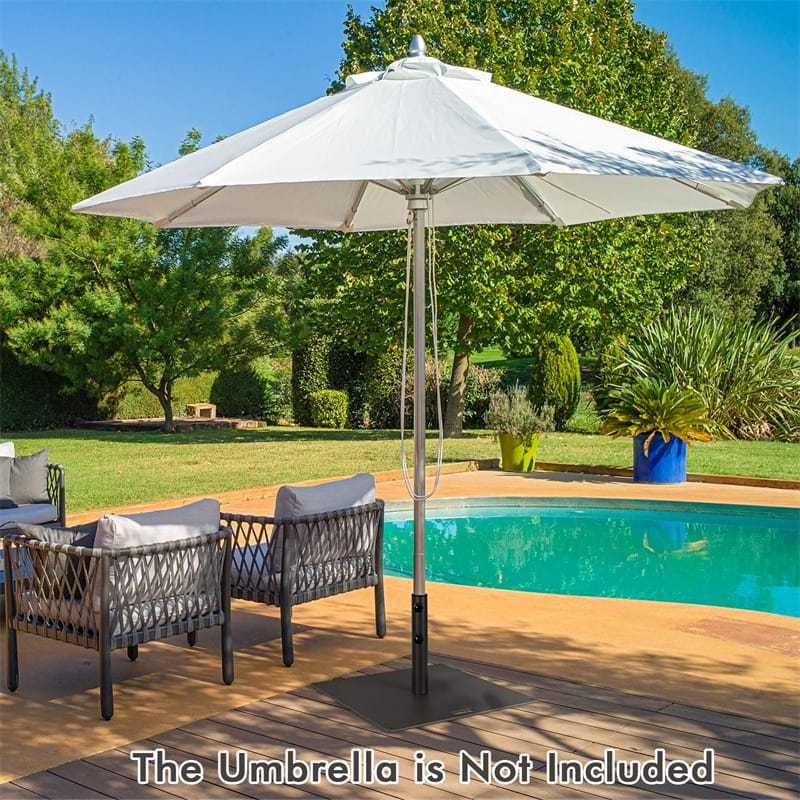50LBS Steel Patio Umbrella Base, 24" Square Heavy Duty Umbrella Stand with 2 Wheels & Adjustable Knobs for Deck, Poolside & Garden