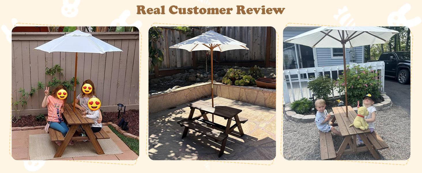 Outdoor 4-Seat Kids Picnic Table Bench Set with Removable Umbrella