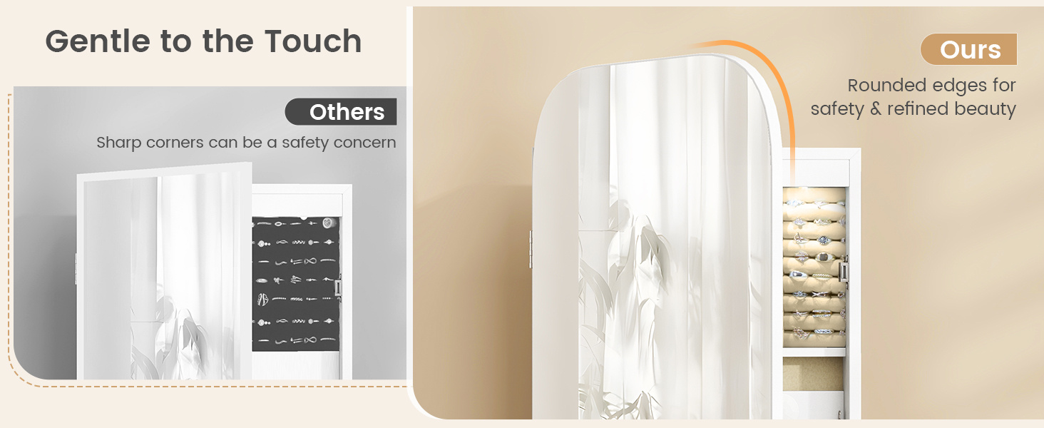 6 LEDs Mirror Jewelry Cabinet Wall or Door Mounted Lockable Jewelry Organizer