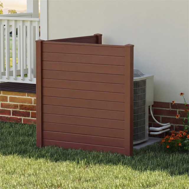 Air Conditioner Fence 2 Panels, 48"H Outdoor Vinyl Privacy Screen with Metal Stakes, Trash Can Enclosure Decorative Garden Fence for Patio, Lawn