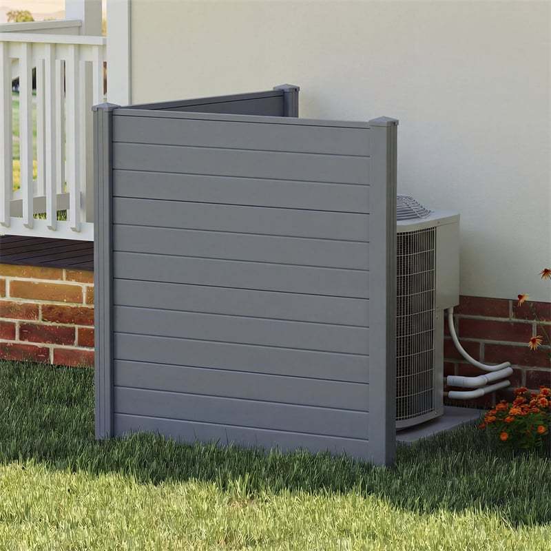 Air Conditioner Fence 2 Panels, 48"H Outdoor Vinyl Privacy Screen with Metal Stakes, Trash Can Enclosure Decorative Garden Fence for Patio, Lawn