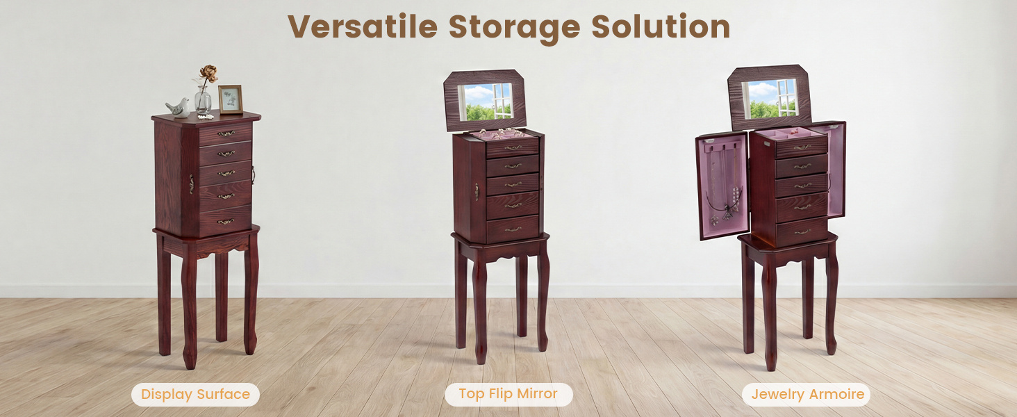 Standing Jewelry Box with 4 Drawers and 2 Side Doors