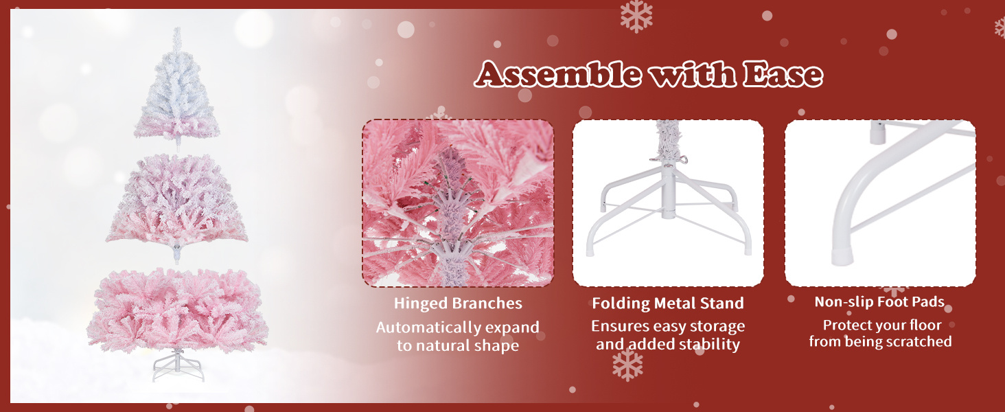 2025 New Artificial Christmas Tree with Branch Tips and Folding Metal Stand