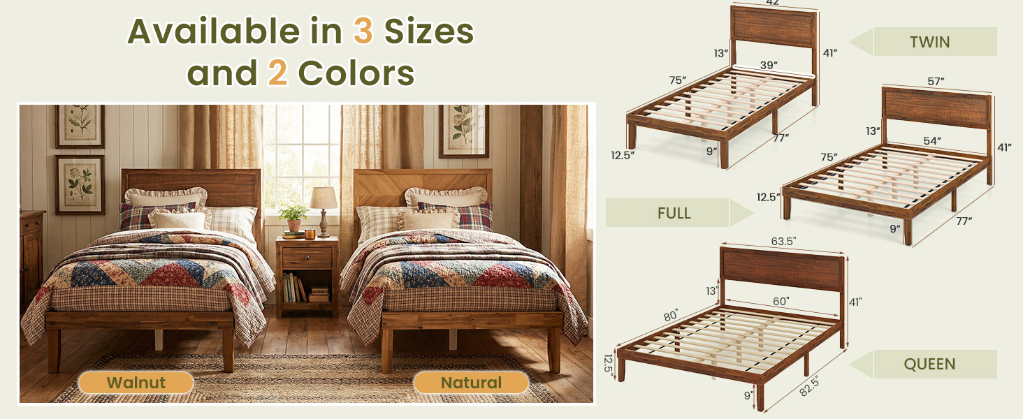 Twin/Full/Queen Size Bed Frame with Headboard and Storage Space