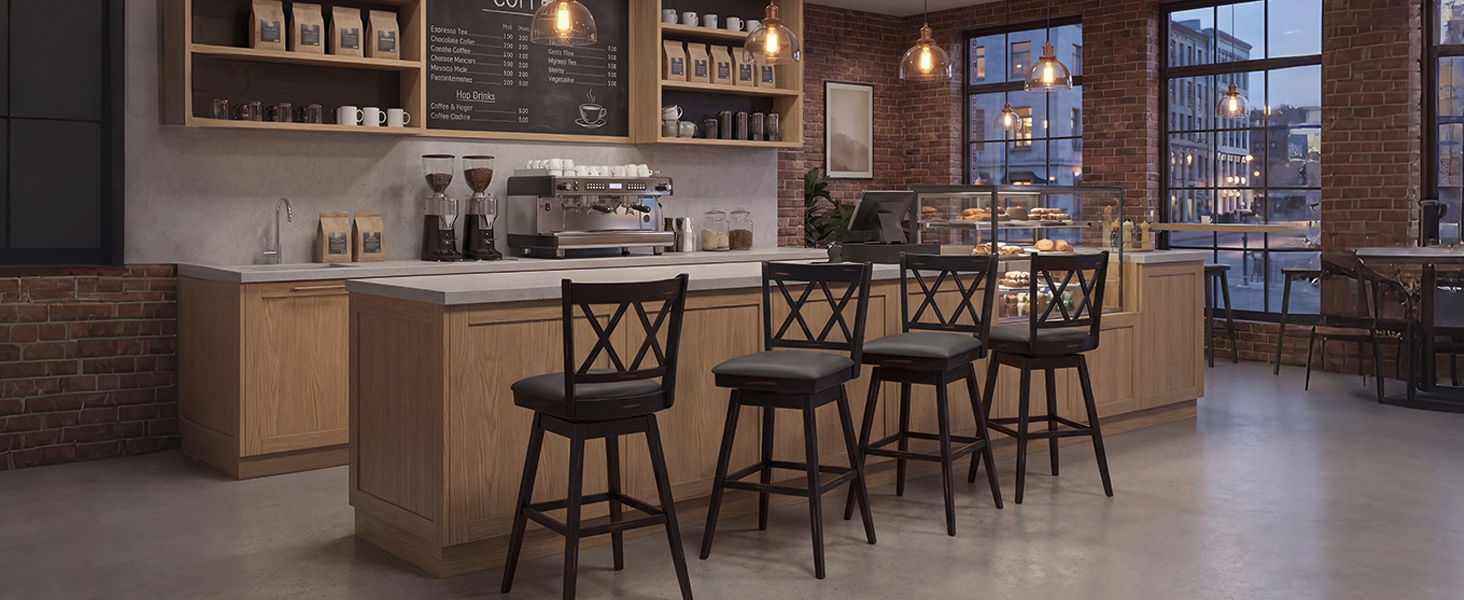 2 Pieces 25 Inch Swivel Counter Height Bar Stools Set with Rubber Wood Legs