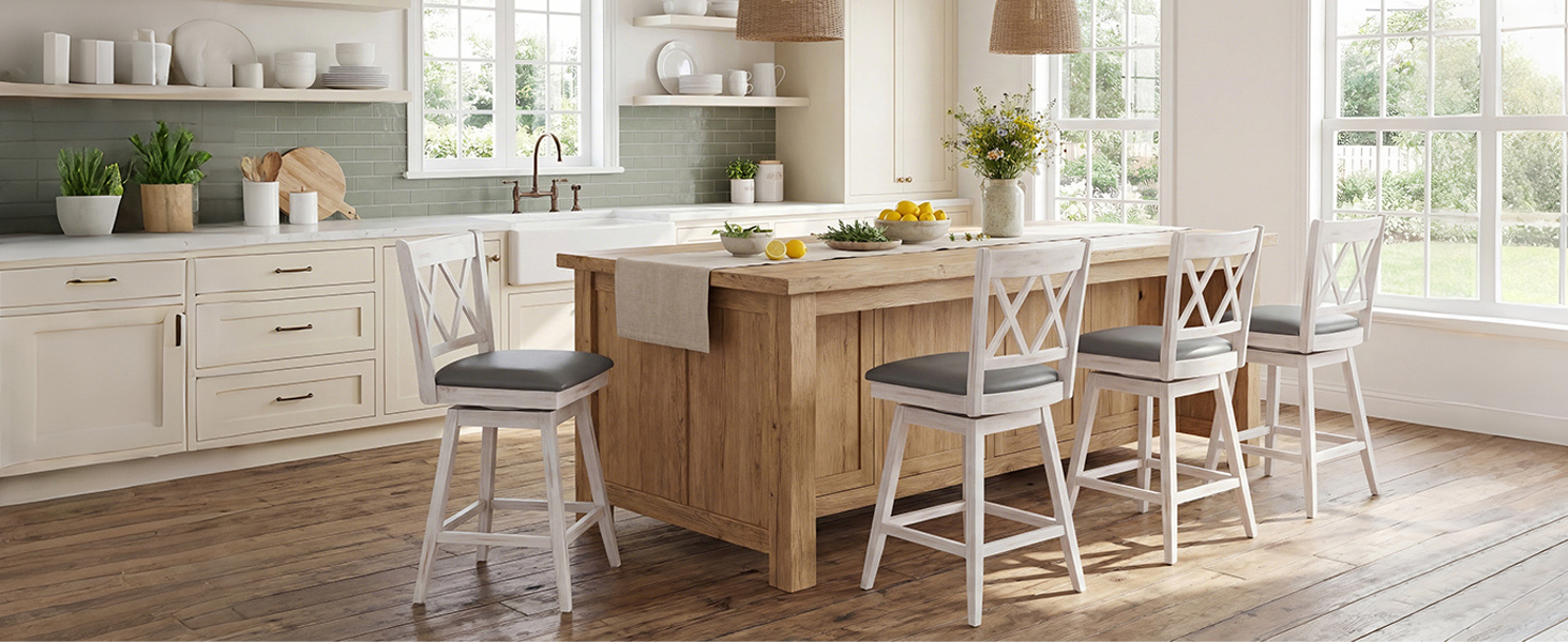 2 Pieces 25 Inch Swivel Counter Height Bar Stools Set with Rubber Wood Legs