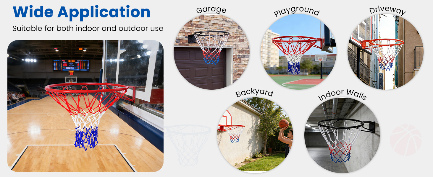 15 Inch Basketball Rim Goal Replacement with All Weather Net and Mounting Hardware