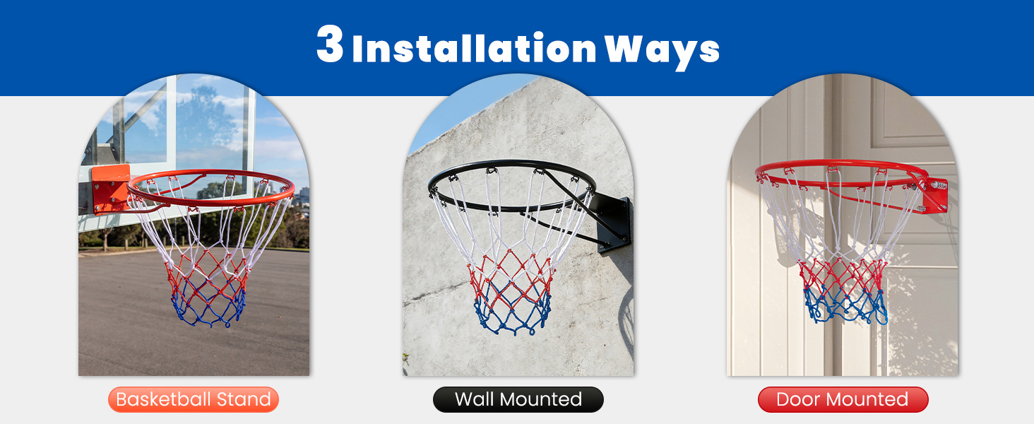 15 Inch Basketball Rim Goal Replacement with All Weather Net and Mounting Hardware