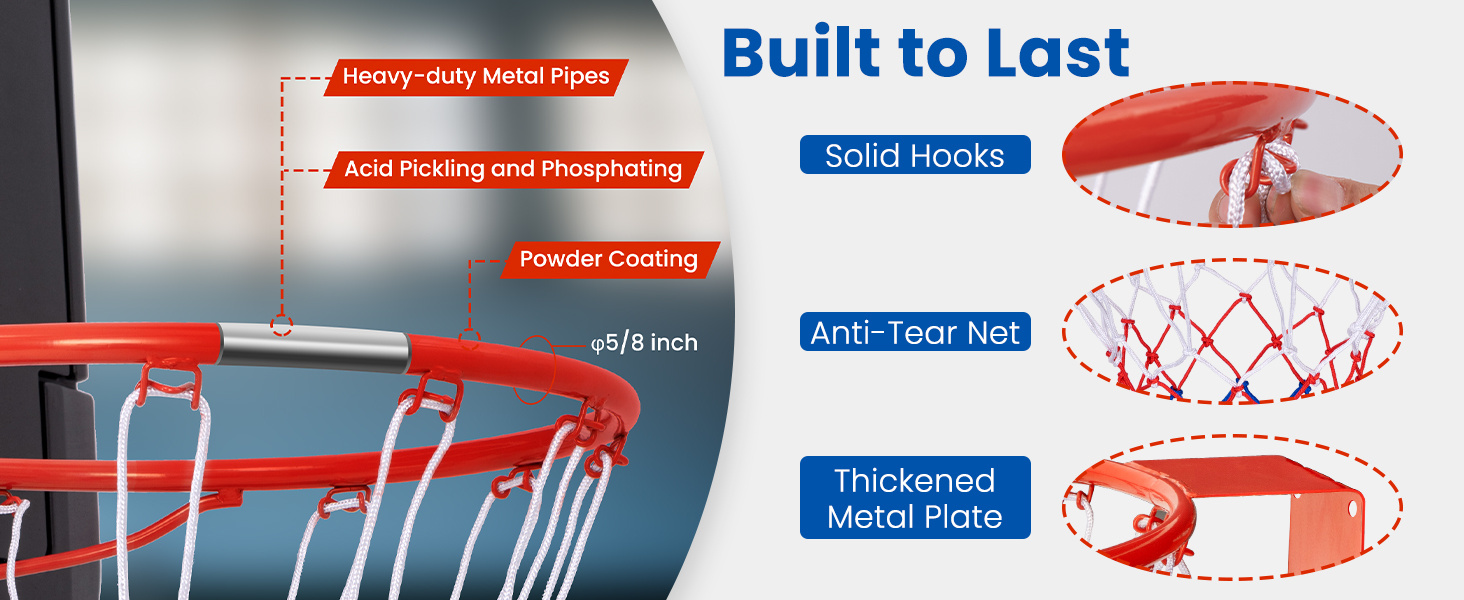 15 Inch Basketball Rim Goal Replacement with All Weather Net and Mounting Hardware