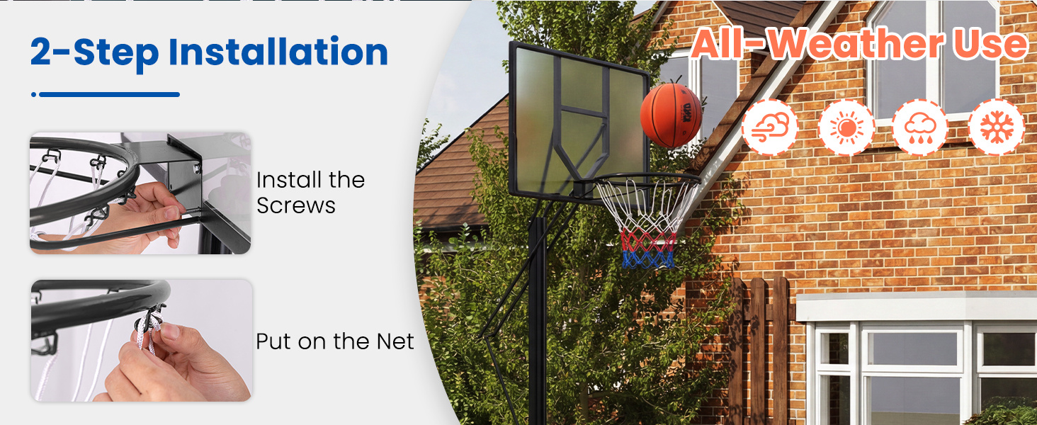15 Inch Basketball Rim Goal Replacement with All Weather Net and Mounting Hardware