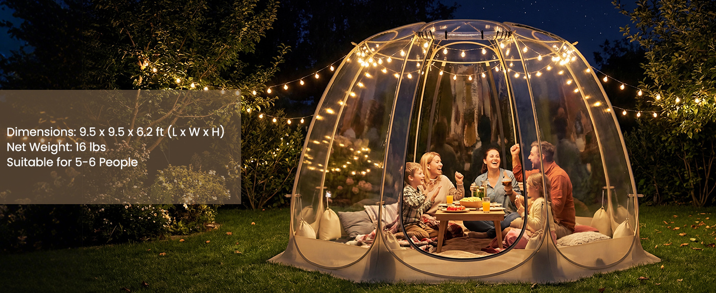 Pop Up Bubble Tent 630 Transparent PVC Igloo 8.5 x 8.5 ft Instant Setup Screen House for 5-6 People-Beige | Costway