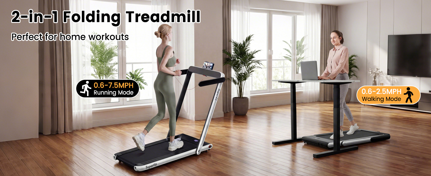 2.25HP 2 in 1 Folding Treadmill with APP Speaker Remote Control
