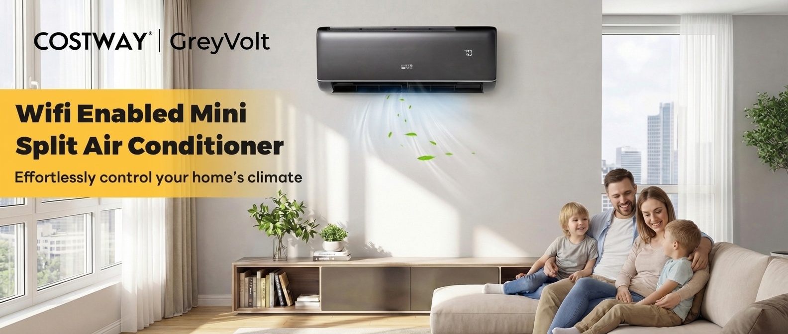 GreyVolt Series Energy Star Certified 24000 BTU 21 SEER2 208-230V Mini Split Air Conditioner and Heater Gray Wifi Enabled