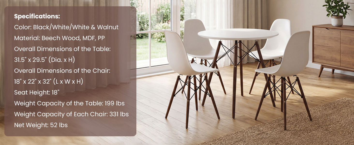 5 Pieces Dining Table Set With Solid Wood Leg