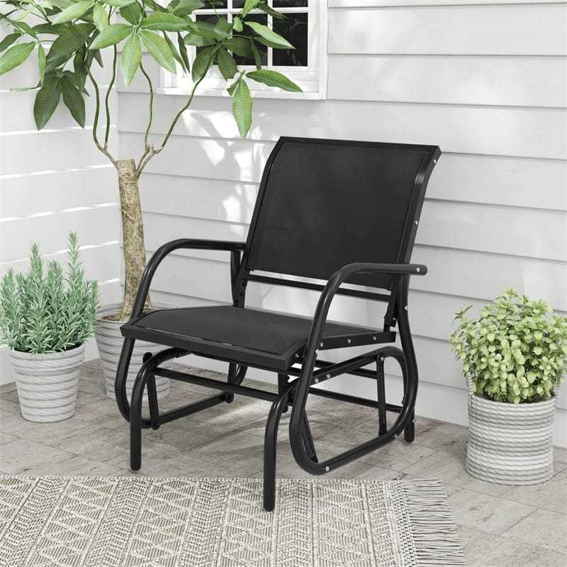 Outdoor Swing Glider Chair, Patio Glider Rocking Chair with Heavy-Duty Metal Frame & Breathable Fabric for Garden, Porch, Backyard