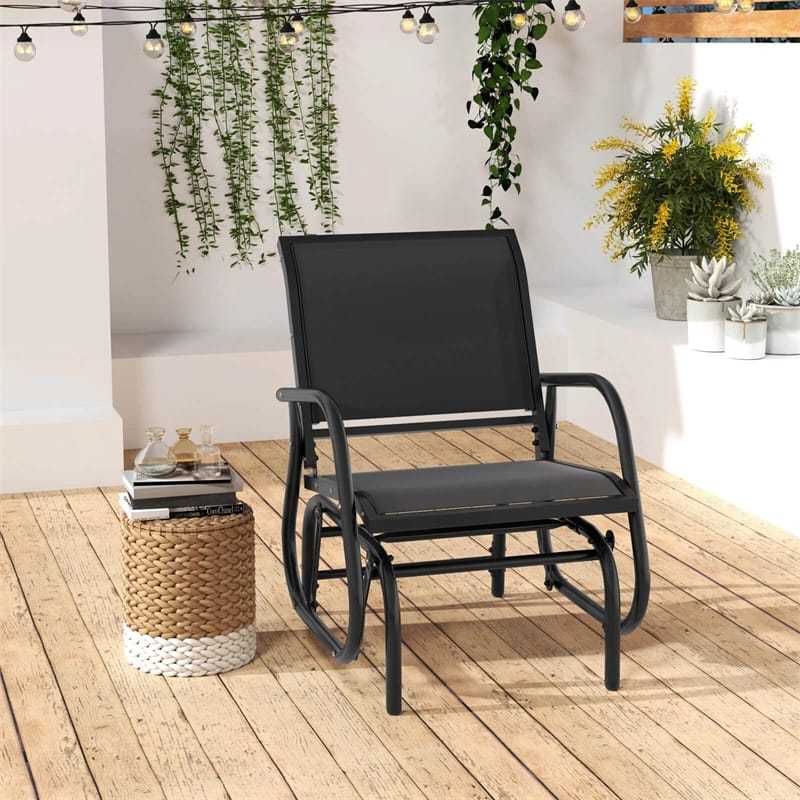 Outdoor Swing Glider Chair, Patio Glider Rocking Chair with Heavy-Duty Metal Frame & Breathable Fabric for Garden, Porch, Backyard
