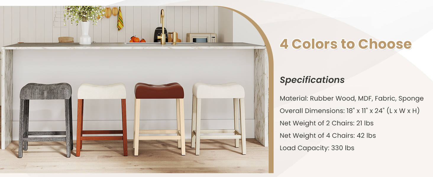 Set of 2 Upholstered Counter Height Bar Stool with Curved Saddle-Seat