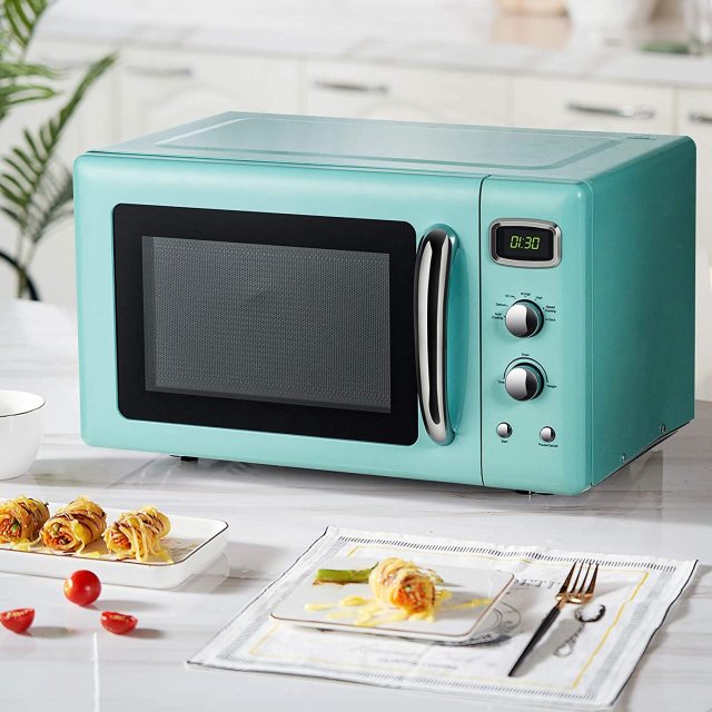 ARLIME Retro Microwave Oven, 900W/0.9Cu.Ft, Small Countertop Microwave w/ 5 Micro Power