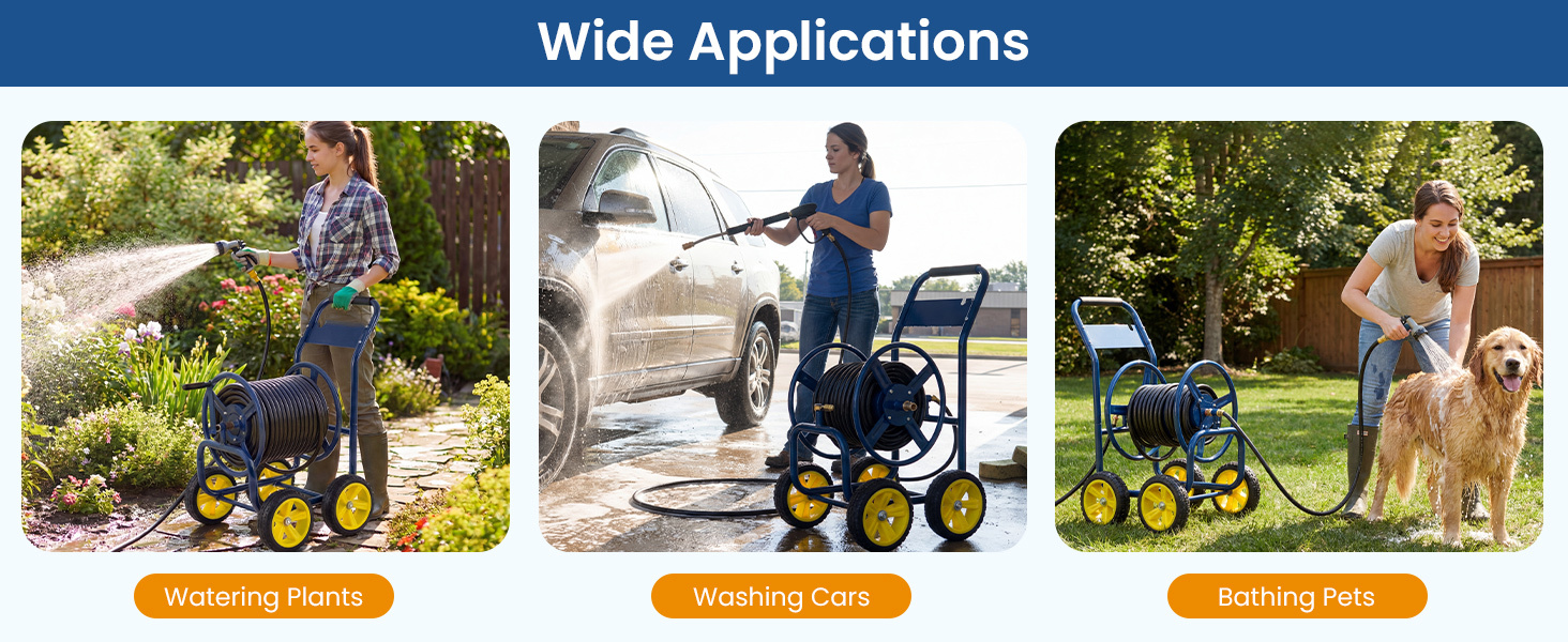 Heavy Duty Garden Water Hose Reel Cart with 4 Wheels and Non-slip Grip