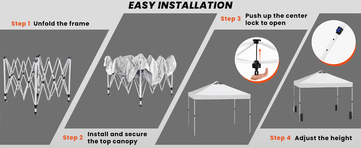 300 x 300 cm Pop up Canopy Tent 1 Person Easy Setup Gazebo Shelter with 1 Button Push