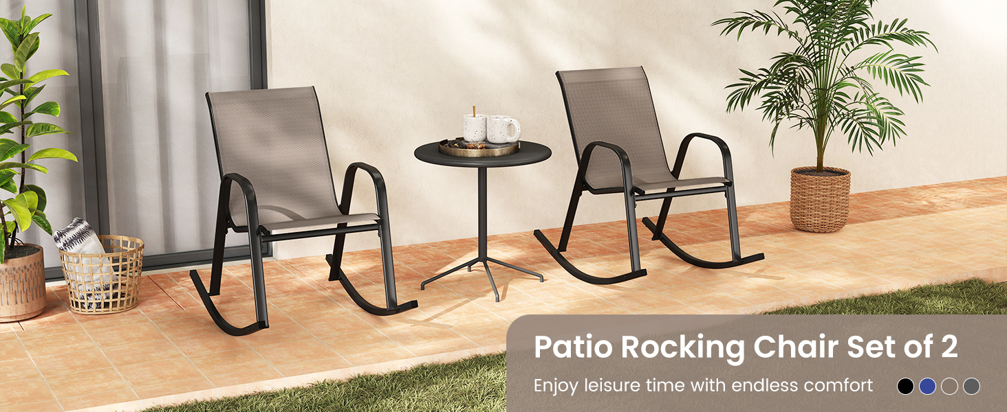 Patio Rocking Chair Set of 2 with Breathable Fabric Seat