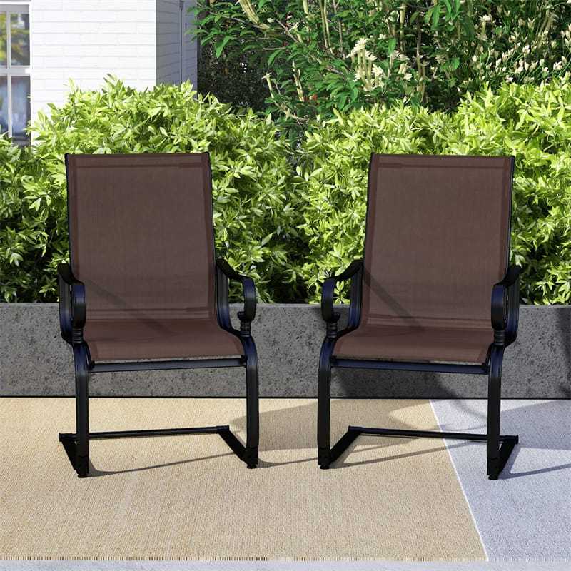 2 PCS Heavy Duty C-Spring Patio Dining Chairs High Back Outdoor Dining Chairs with All Weather Seat Fabric & Sled Base