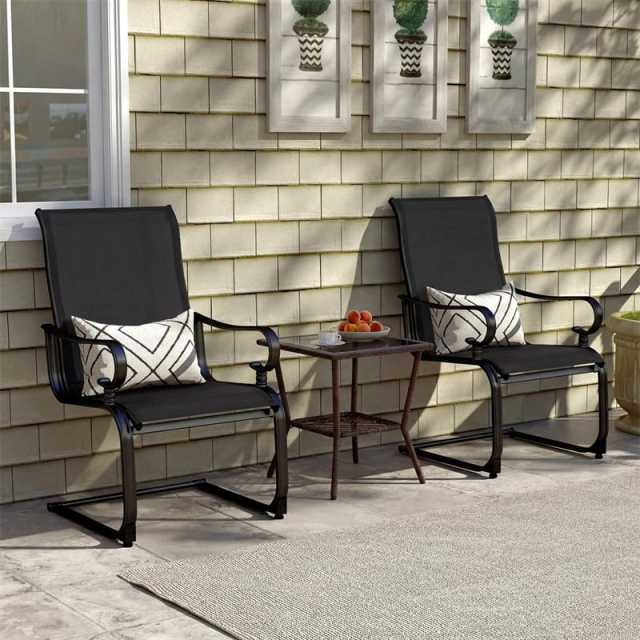 2 PCS Heavy Duty C-Spring Patio Dining Chairs High Back Outdoor Dining Chairs with All Weather Seat Fabric & Sled Base