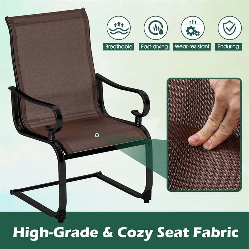 2 PCS Heavy Duty C-Spring Patio Dining Chairs High Back Outdoor Dining Chairs with All Weather Seat Fabric & Sled Base