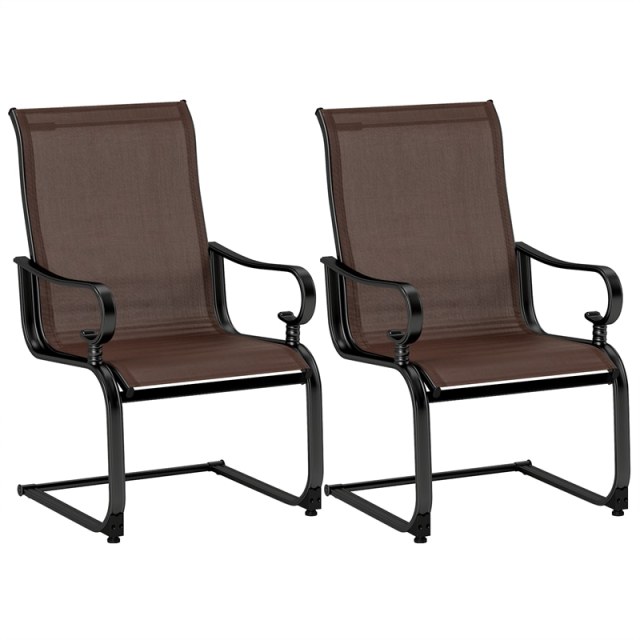 2 PCS Heavy Duty C-Spring Patio Dining Chairs High Back Outdoor Dining Chairs with All Weather Seat Fabric & Sled Base