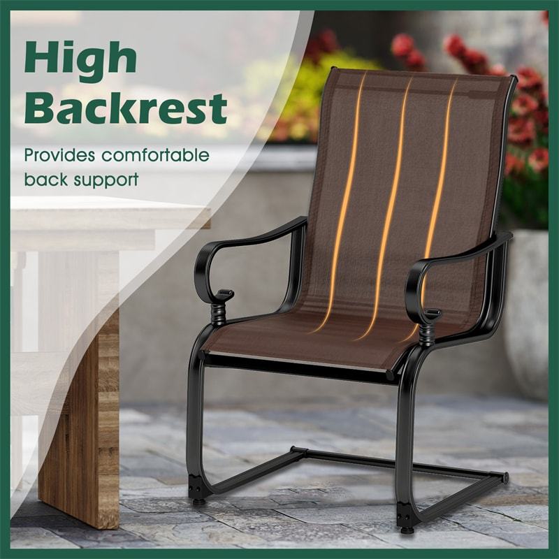 2 PCS Heavy Duty C-Spring Patio Dining Chairs High Back Outdoor Dining Chairs with All Weather Seat Fabric & Sled Base