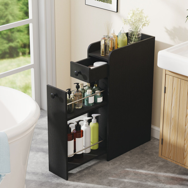 Small Bathroom Storage Cabinet 4-Tier with Slide Out Drawers on Casters