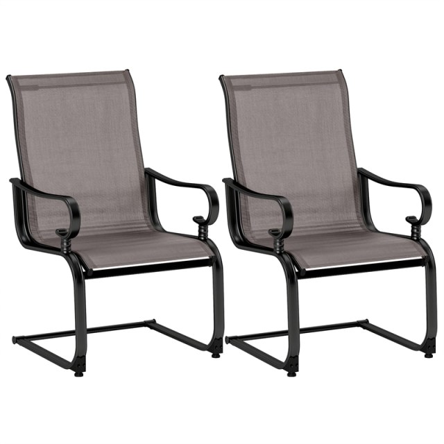 2 PCS Heavy Duty C-Spring Patio Dining Chairs High Back Outdoor Dining Chairs with All Weather Seat Fabric & Sled Base