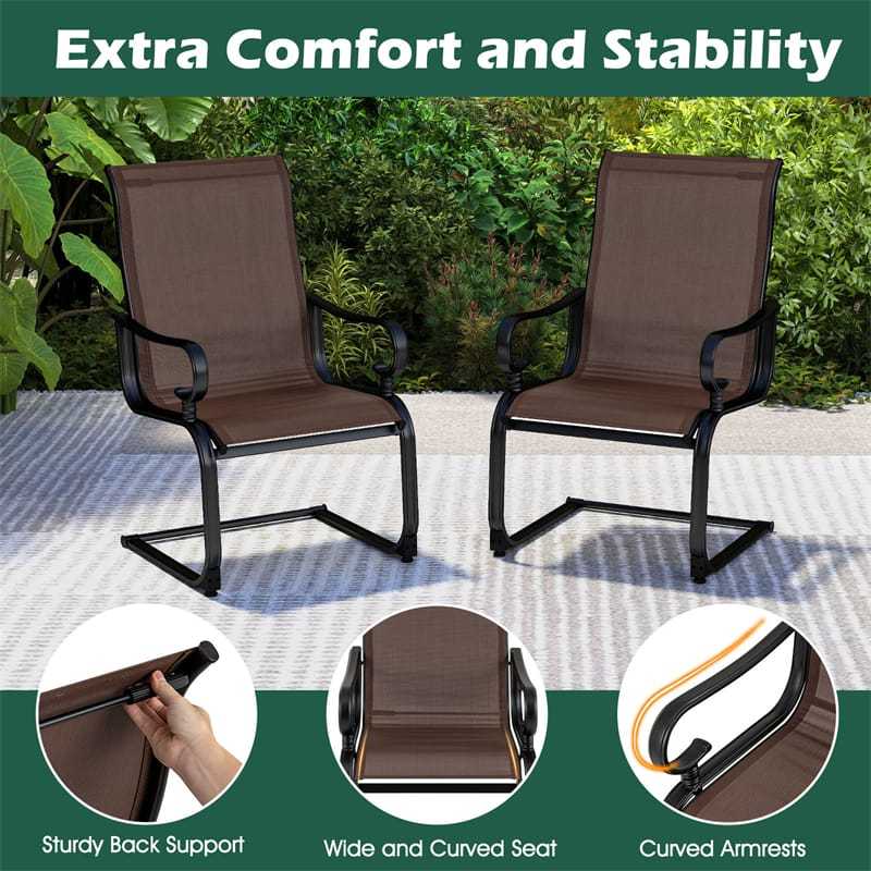 2 PCS Heavy Duty C-Spring Patio Dining Chairs High Back Outdoor Dining Chairs with All Weather Seat Fabric & Sled Base