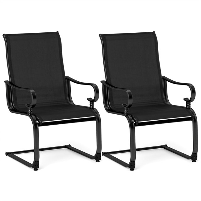 2 PCS Heavy Duty C-Spring Patio Dining Chairs High Back Outdoor Dining Chairs with All Weather Seat Fabric & Sled Base
