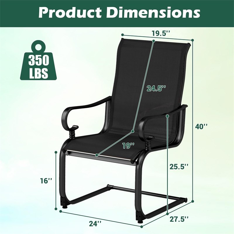 2 PCS Heavy Duty C-Spring Patio Dining Chairs High Back Outdoor Dining Chairs with All Weather Seat Fabric & Sled Base