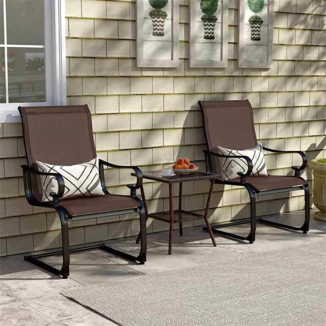 2 PCS Heavy Duty C-Spring Patio Dining Chairs High Back Outdoor Dining Chairs with All Weather Seat Fabric & Sled Base