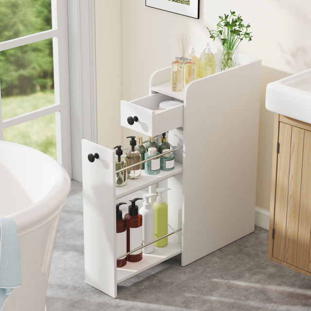 Small Bathroom Storage Cabinet 4-Tier with Slide Out Drawers on Casters
