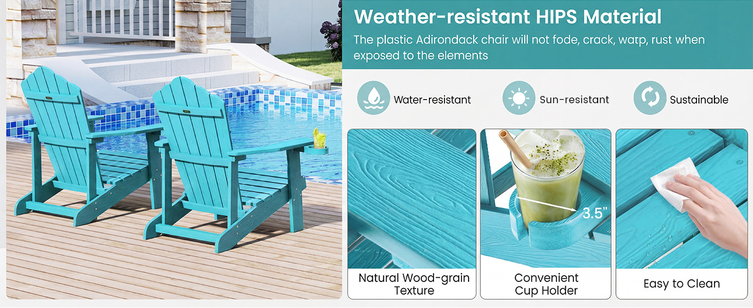 Weather Resistant HIPS Outdoor Adirondack Chair with Cup Holder