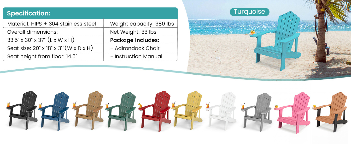 Weather Resistant HIPS Outdoor Adirondack Chair with Cup Holder