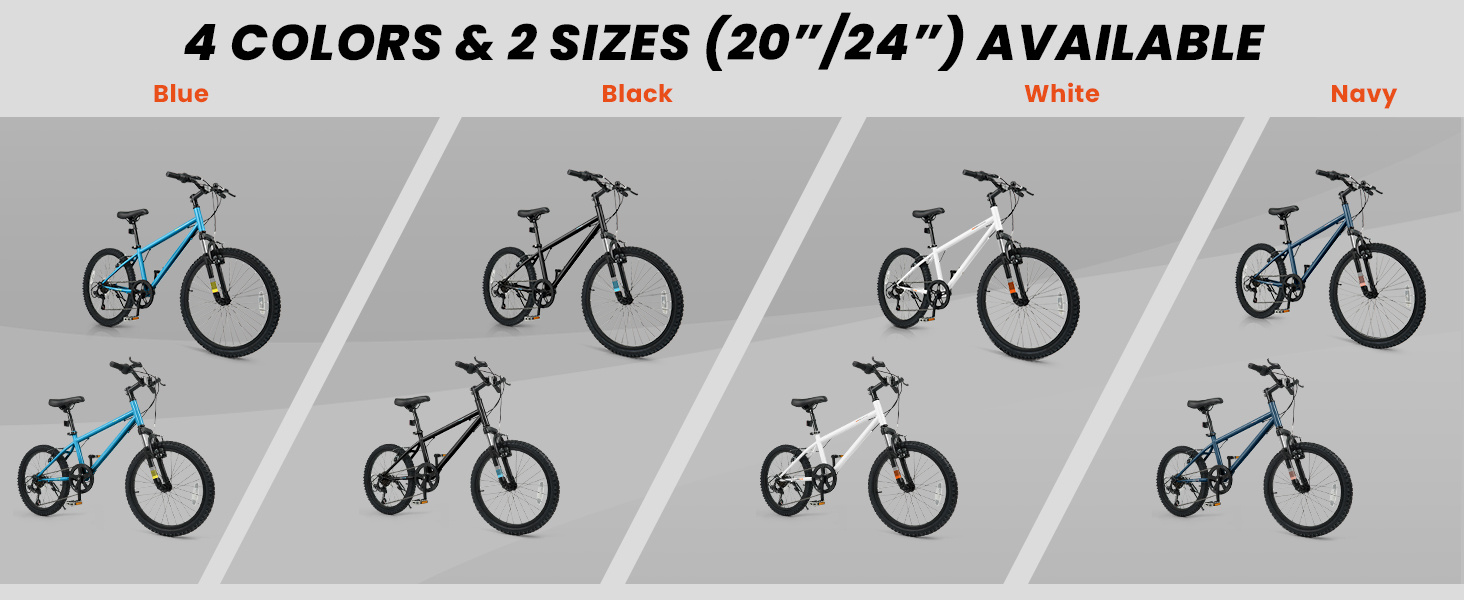 Kids Mountain Bike 20 24 Inch Child Bicycle for Boys Girls Aged 8+ Years Old Black