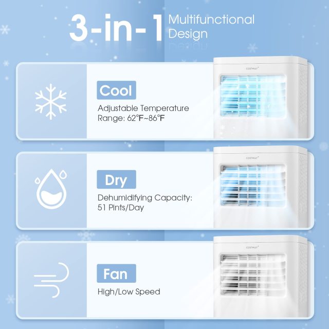 ARLIME Portable Air Conditioners, 8000 BTU AC Unit Fan & Dehumidifier w/Remote Control, 1-24H Timer & 2 Fan Speeds