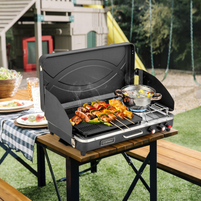 2-in-1 Gas Camping Grill and Stove with 4 Detachable Legs