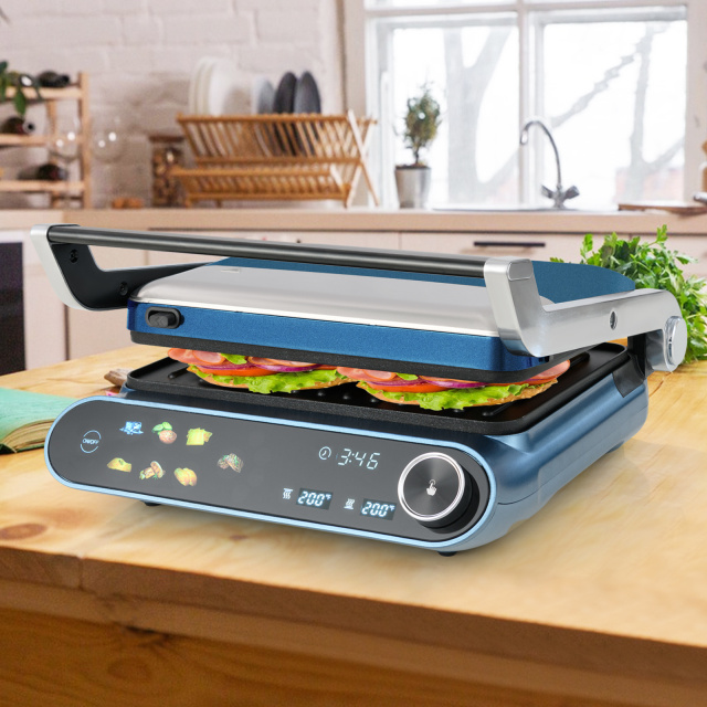 1200W Panini Press Grill with LED Display and 7 Grilling Modes